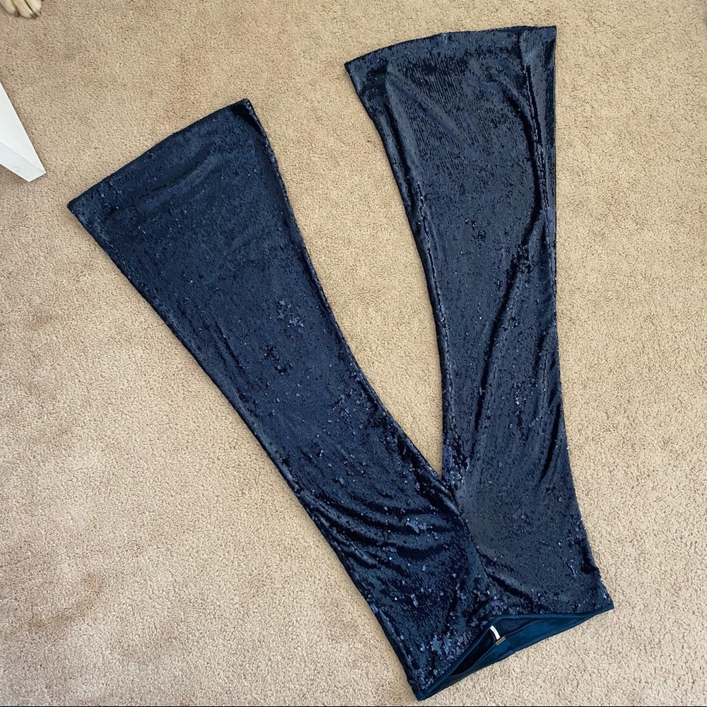 Free People Navy Sequin Flared Pants